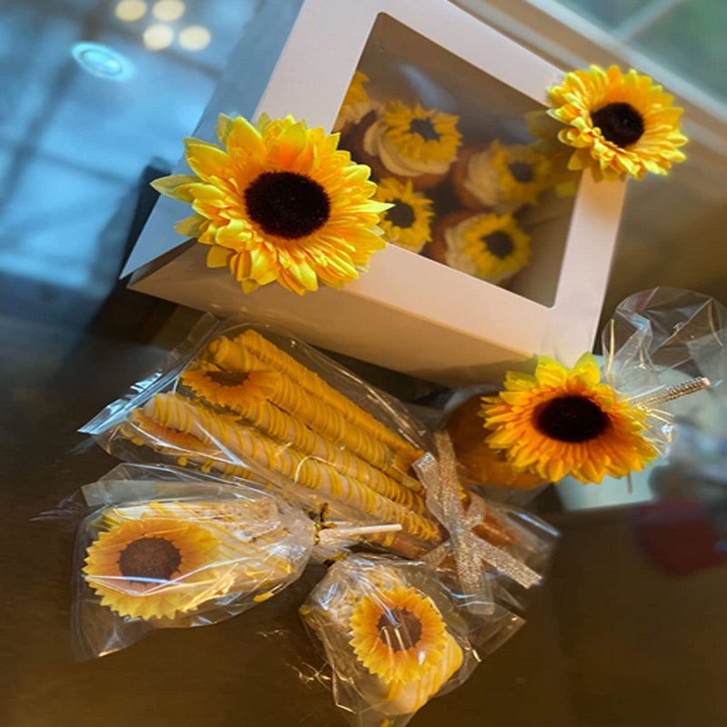 GEORLD Edible Cake Topper Wafer Sunflower Cupcake Decoration by Wafer Paper,36 Counts,Flat not 3D - Image 3